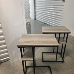 2 Accent Table C-Shaped, End, Side, Snack, Living Room, Bedroom, Metal, Laminate, Contemporary, Modern
