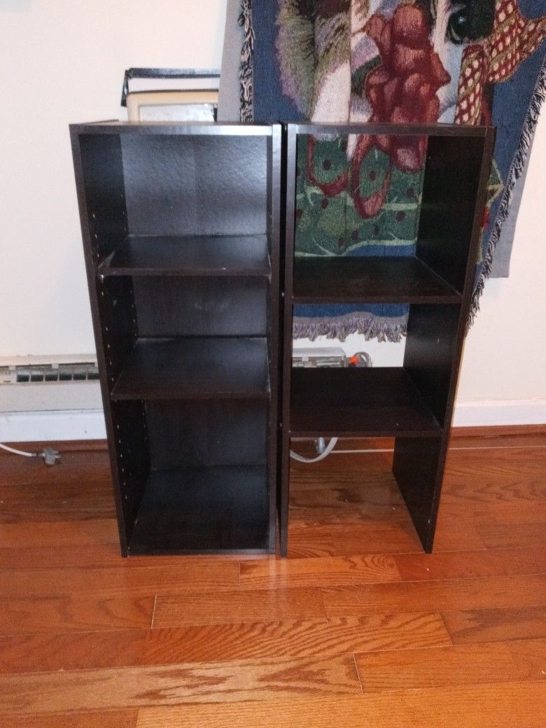 3 Dark Brown Shelves Can Stack To Make One Tall Shelf