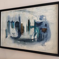 Vintage Mid-Century Oil On Board Painting, likely from the 1950s by Hollander