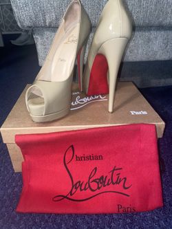 beige lady peeps christain louboutins size 37 in a half