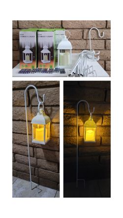 White Wedding Lanterns Flameless LED Candles with Shepard Hooks