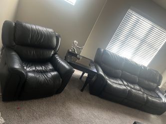 Real AUTHENTIC LEATHER!!!! POWER Living Room Set w/ 3 Tables And Wall Mirror