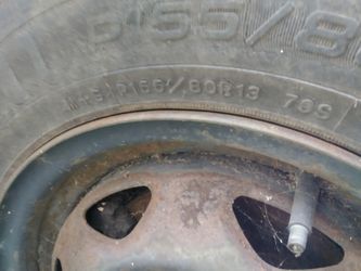 Set of 4 in good shape tires and wheels lug nuts included 13 in rim size
