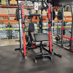 MARCY SM- 4033 Home Gym Smith Machine Squat Rack Power Cage with Olympic Bench  