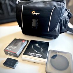 Camera Bag, Canon Battery LP E17 And Polarizer Filter 