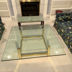 Elegant Brass Cocktail Table Square Tube 53 3/4 X 53 3/4 Brass Base 32x32