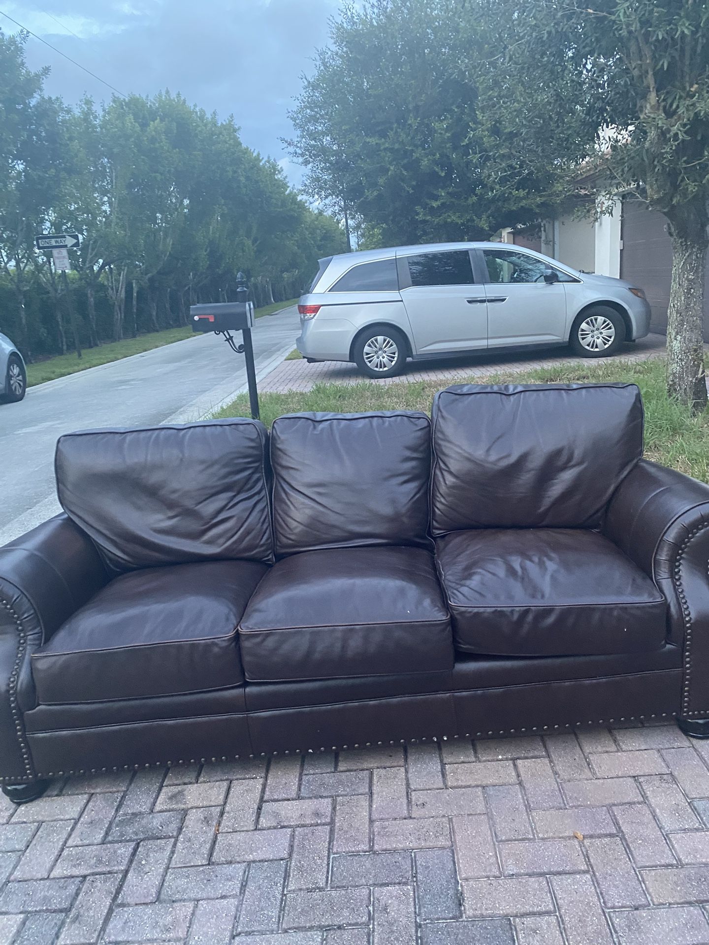 Sofa Leather Couch Brown 3 Seats 90*34