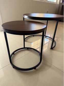 Modern Nesting Coffee Table Set – Wood & Black Metal