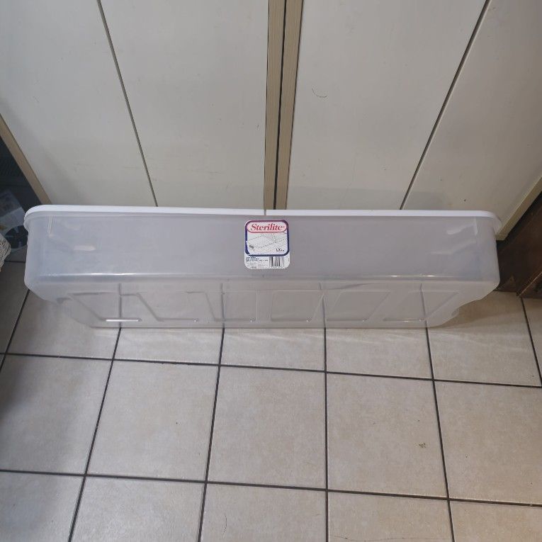 Sterilite White Lid Storage Container 44 inches long. 19.5 inches wide and 6 inches tall