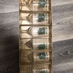 Hand Made Wine Glasses With Silver Birds Carved