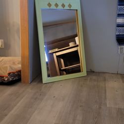 Hand-Painted Vintage Mirror - Mint Green & Gold -Boho Decor