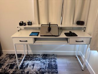 White Desk with Drawers and Sliding Keyboard Tray
