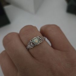 Size 9 Sterling silver Lab grown heart opal ring