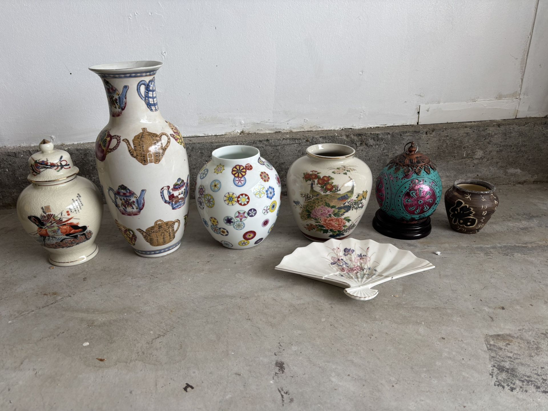 China, vases, teapots, bowls, cups, bell, etc