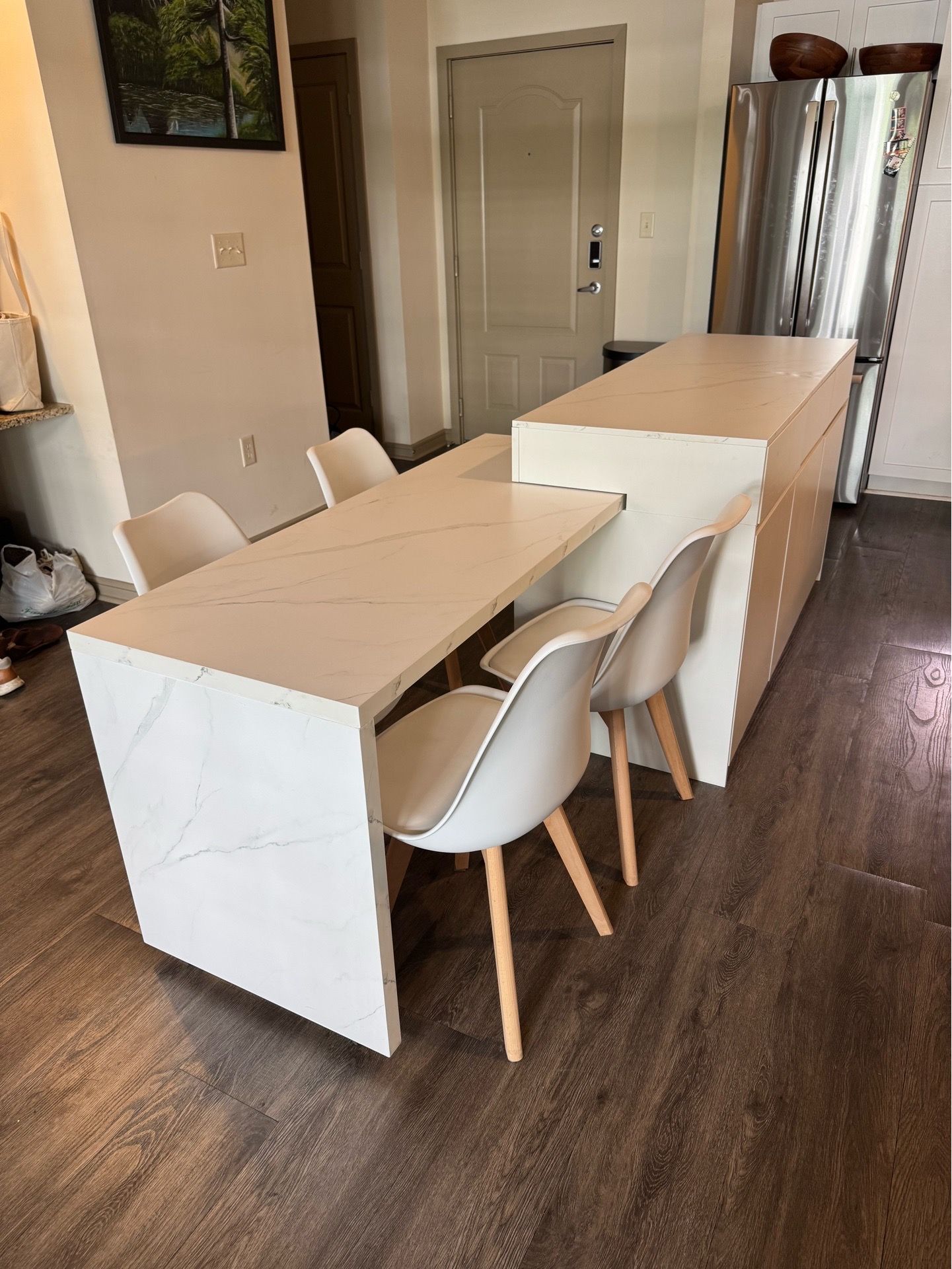 Modern white marble extendable kitchen island with storage for Sale in ...