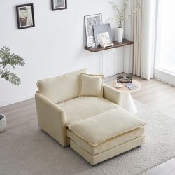 Aven Modern Beige Chenille Accent Chair with Ottoman for Living Room