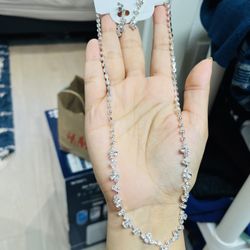 Brand New Super Gorgeous Shiny Rhinestone Earrings Necklace for Women Girls Tassel Necklace Stud Earrings Ladies Diamond Jewelry