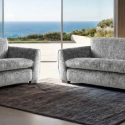 Brand New Grey Chenille Modern Style Sofa & Loveseat 