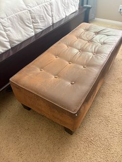 Brown Leather Tufted Ottoman Bench