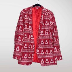 Womens Red Heart Tree Christmas Holiday Suit Blazer Multi-color Light Up 3X
