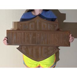 Harley Davidson Motorcycles Wood / Cast Iron Mix Sign 24” x 31” Rust Rustic Man Cave Garage Collector’s Item Vintage Rare Large Biker Motorcycle