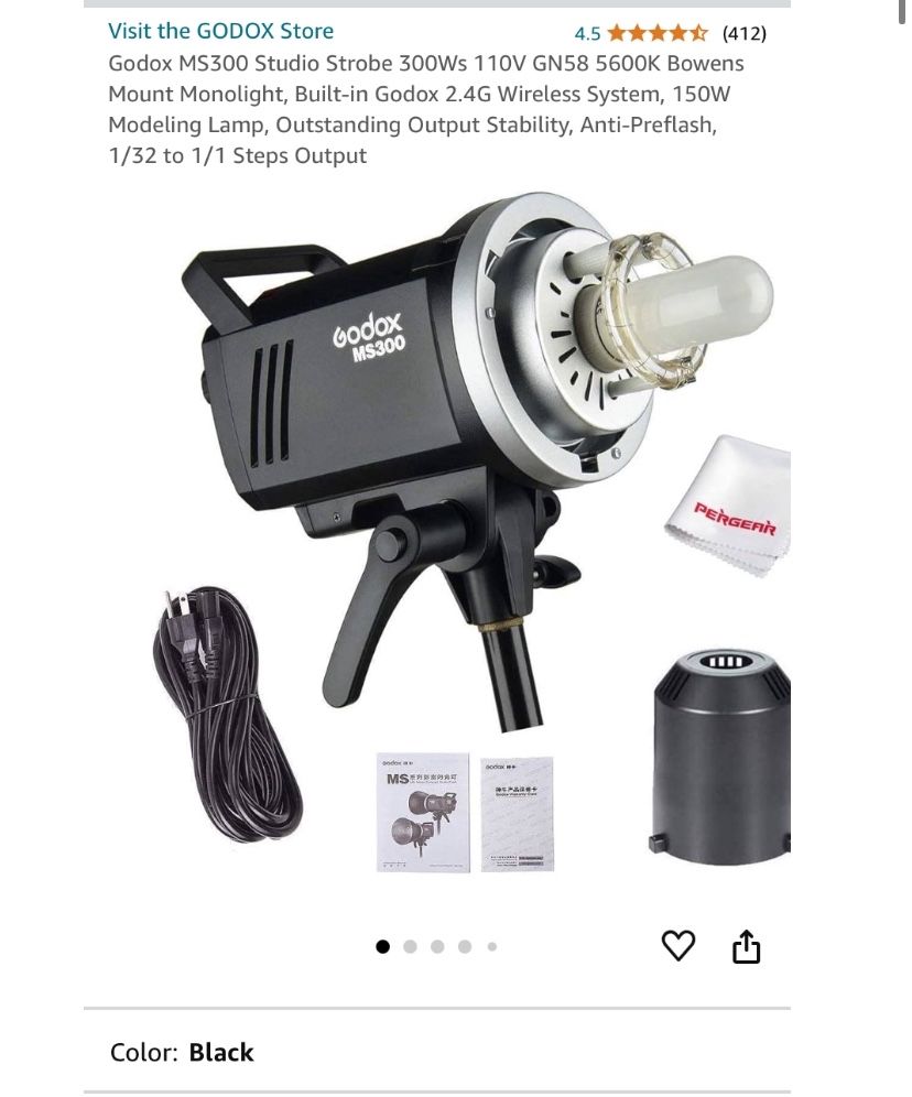 Godox MS300 Studio Strobe 300Ws 110V GN58 5600K Bowens Mount Monolight,( very good condition )
