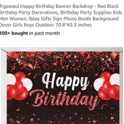 Happy Birthday Banner Backdrop - Red Black