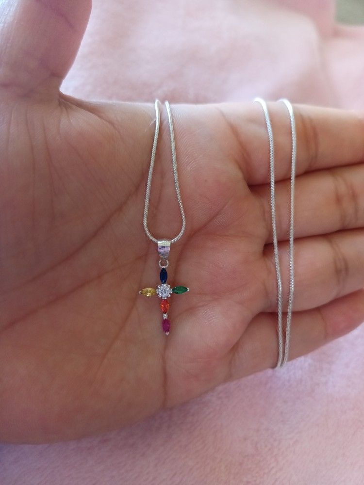 925 Sterling Silver Chain With The Pendant/Cadena Con Dije De Cruz De Plata 925