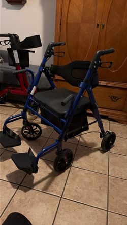 Blue Rollator Walker with Seat and Footrests