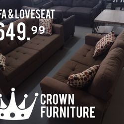 Brown Sofa & Loveseat (Includes Accent Pillows)