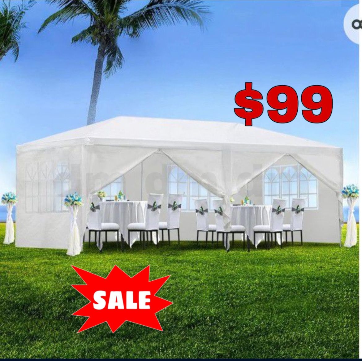 10 X 20 White Party Tent Gazebo Canopy w/ 6 Removable Sidewalls