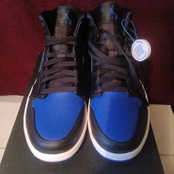 Jordan 1 Mid Black/Hyper Royal 10.5 Men's