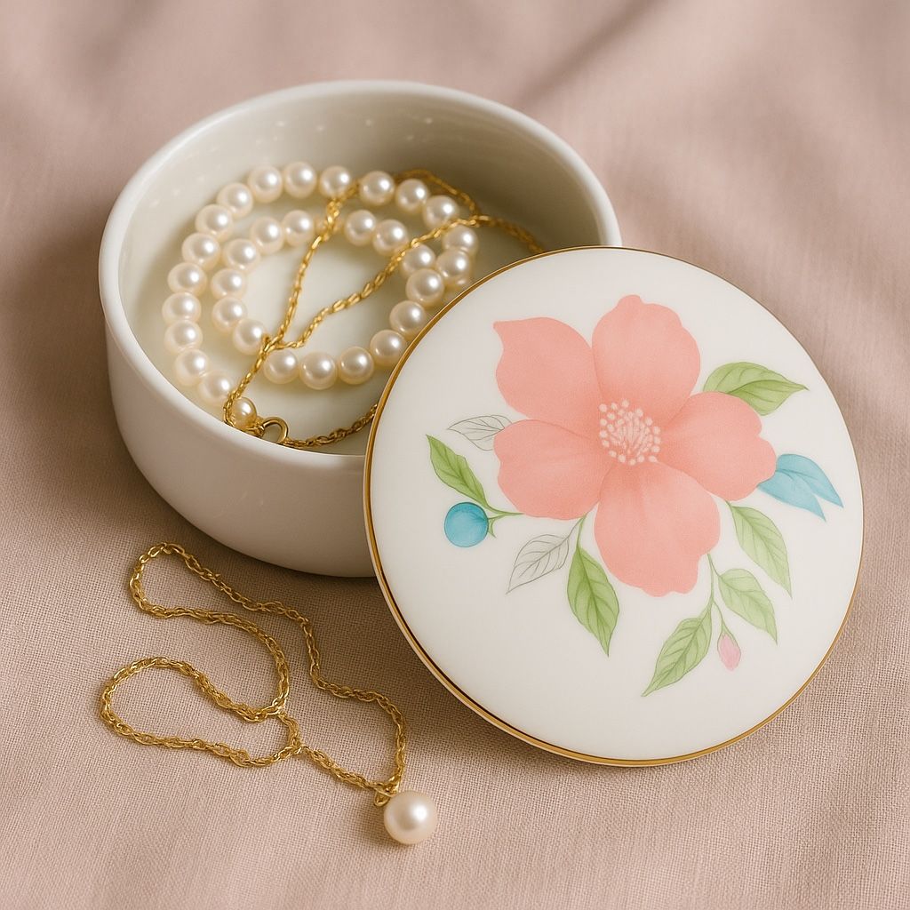 Regal Garden Collection Japan 1980s Porcelain Floral Covered Trinket Box, 6x2.5”