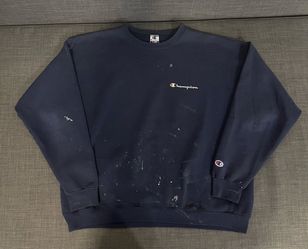 Vintage Men’s Navy Champion Crewneck with Paint Splatter