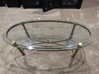 Vintage Italian Brass & Beveled Glass Oval Coffee Table