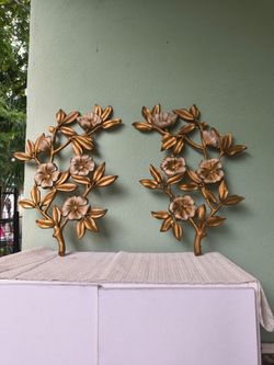 Vintage 1960s Syroco Gold Dogwood Floral Branch Wall Plaques