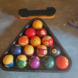 Pool Ball's & Brush & Rack 