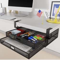 Under Desk Organizer No Drilling - 2 Slide Out Drawers, Clamp On Storage Management System Suitable for Home and Office 🆕👍Retails $35.99