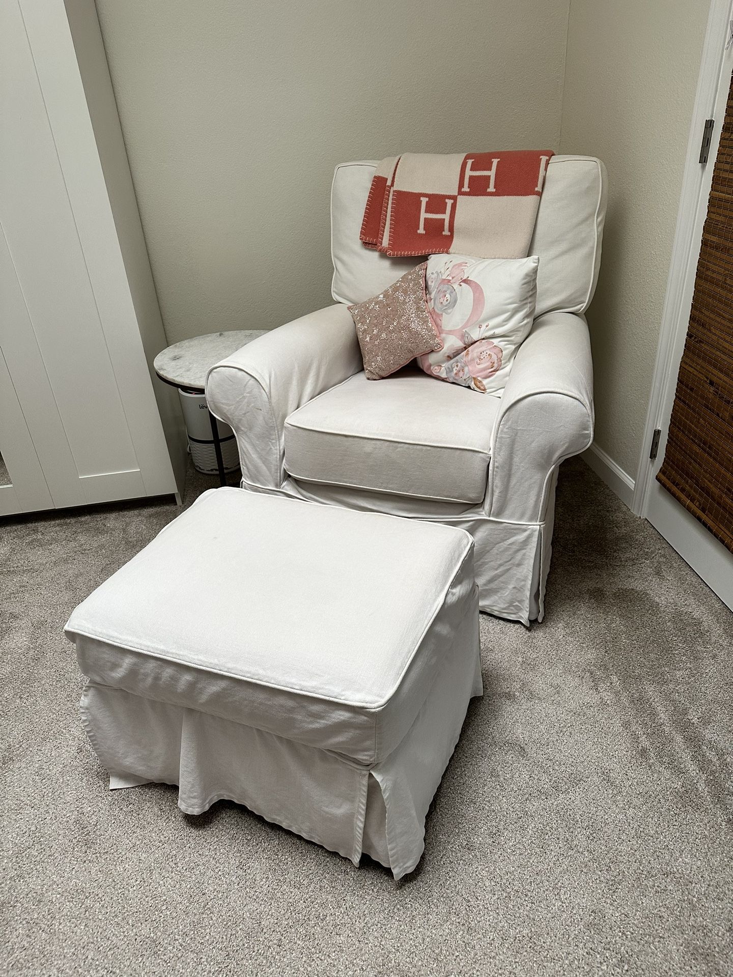 POTTERY BARN gliding rocking CHAIR And OTTOMAN. Good For Baby Rocking