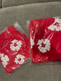 Red Denim Tears Hoodie and Shorts Set