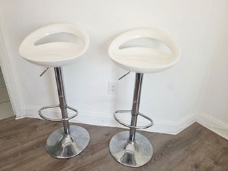 Set of 3 White Adjustable Bar Stools