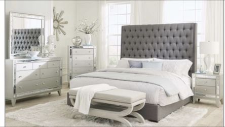 Tall Headboard Silver Bedroom Set