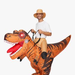 Adults Inflatable Costumes Riding a Light-Up Eyes T-rex Rawr Blow Up Costumes