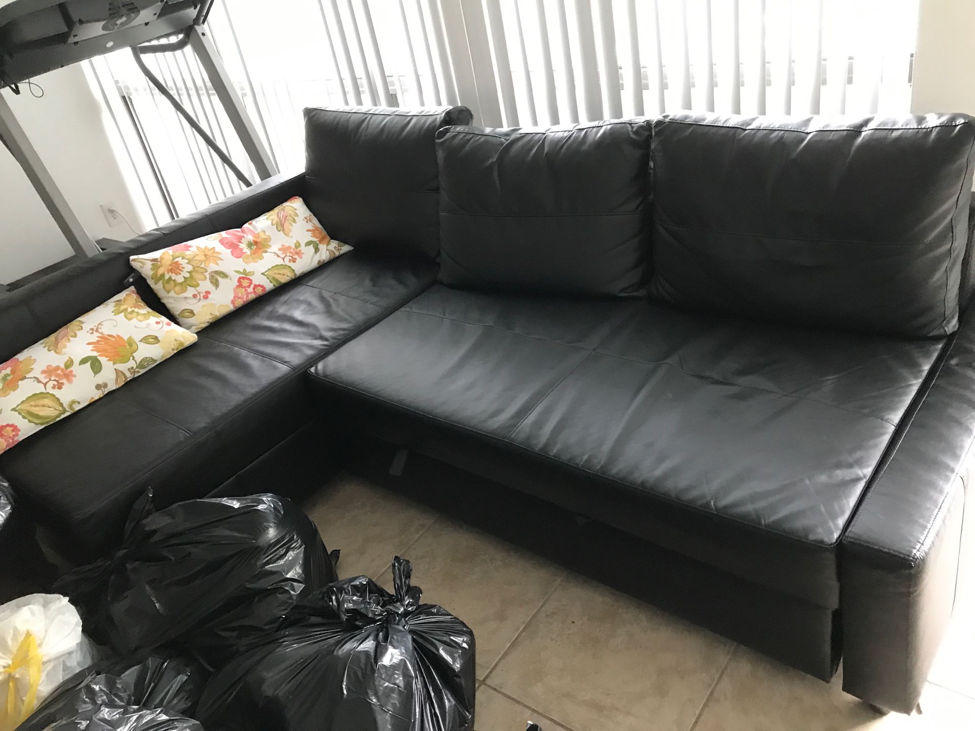IKEA leatherette queen sleeper sofa with chaise