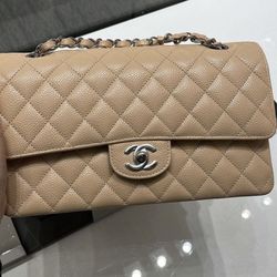 Chanel Classic Flap Beige Caviar Authentic Chip + Receipt Price Is Negotiable