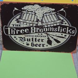 Harry Potter Three Broomsticks Sign Tin Home Of Butterbeer Rustic 8"x12"