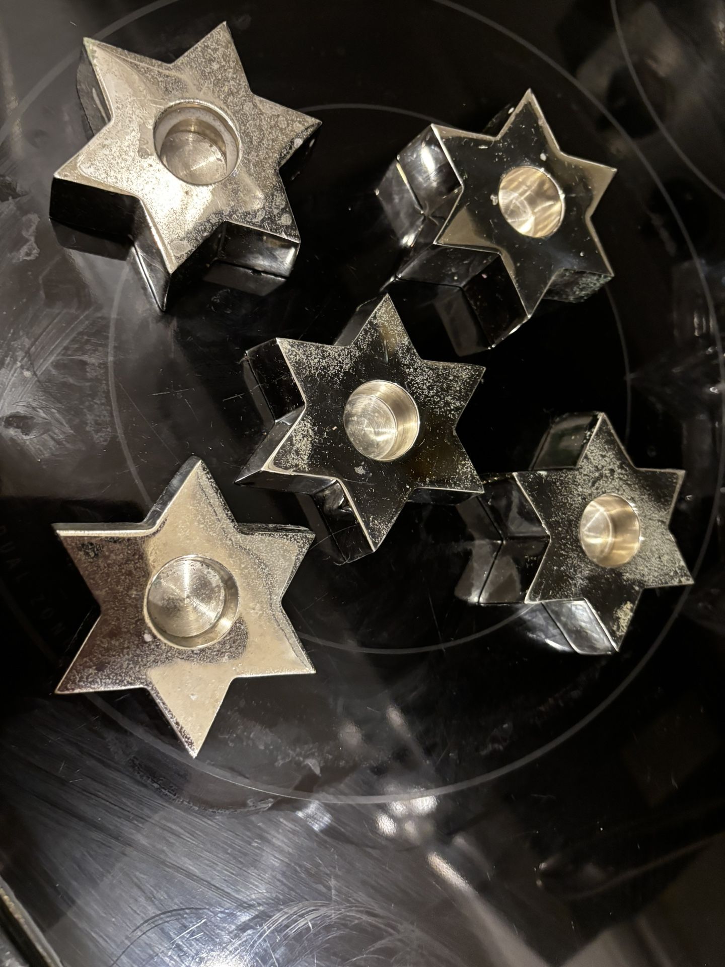 Crate And Barrel Brand 5 Pillar Candle Stick Holders, Star Of David, Stars