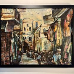 Vintage Original Oil on Canvas 'OLD CITY OF JERUSALEM' Painting Israeli Artist
