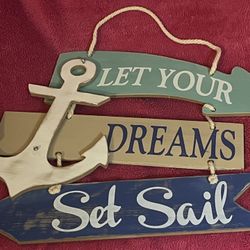 Let Your Dreams Set Sail Anchor Wooden 15” x 14” Wall Plaque Sign NEW in Box!