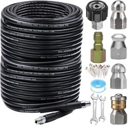 200FT Sewer Jetter Kit for Pressure Washer, 5800PSI Drain Cleaner Hose 1/4 Inch